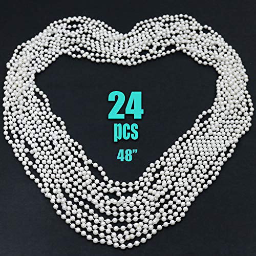 White Beaded Necklace 24 Pk Costume Beads Bulk Party Favors Flapper Beads Bridal Shower Necklaces By Funny Party Hats 